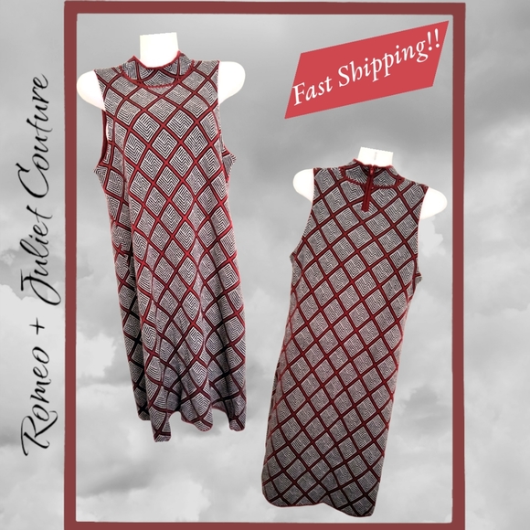 Romeo+Juliet Couture Burgundy Designer Mock Neck Sleeveless Midi Sweater Dress - Picture 5 of 13